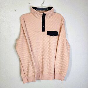 Merokeety Women's Sporty Quilted Patchwork Sweatshirt Pink Navy Trim Size L